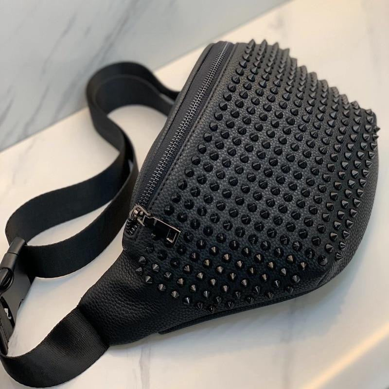 sac banane en cuir noir